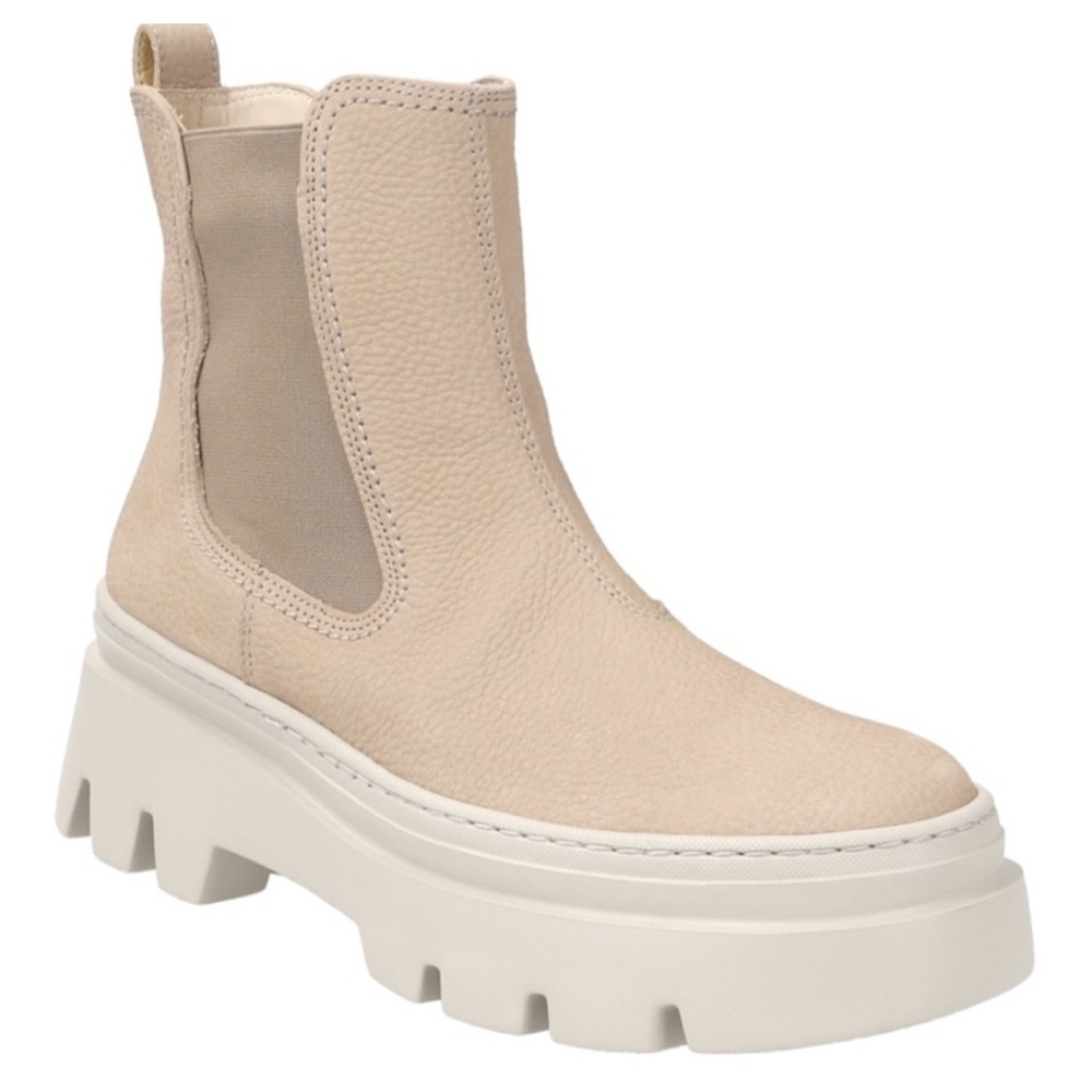 Lug Sole Chelsea Boot. Tan Nubuk leather